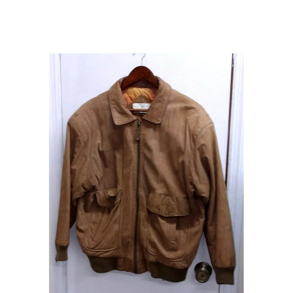 Vintage Mens Suede Leather Bomber Jacket Brown Zip Up Outerwear Size L/ #26198‎